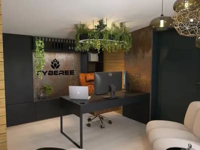 Office visualisation with the CYBEREE logo on the wall